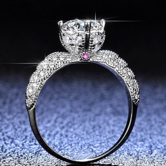 Certified Moissanite Diamond Ring Size 7 Real 925 Sterling Silver Jewelry - Picture 2 of 6